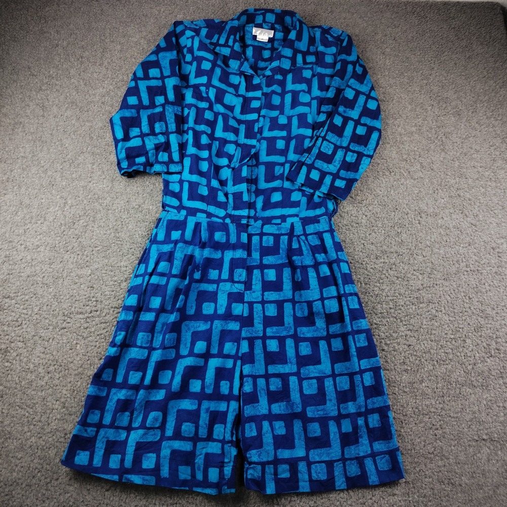 Sika Cotton Romper Sz 8 Petite Blue Geometric Batik Anthropologie EUC